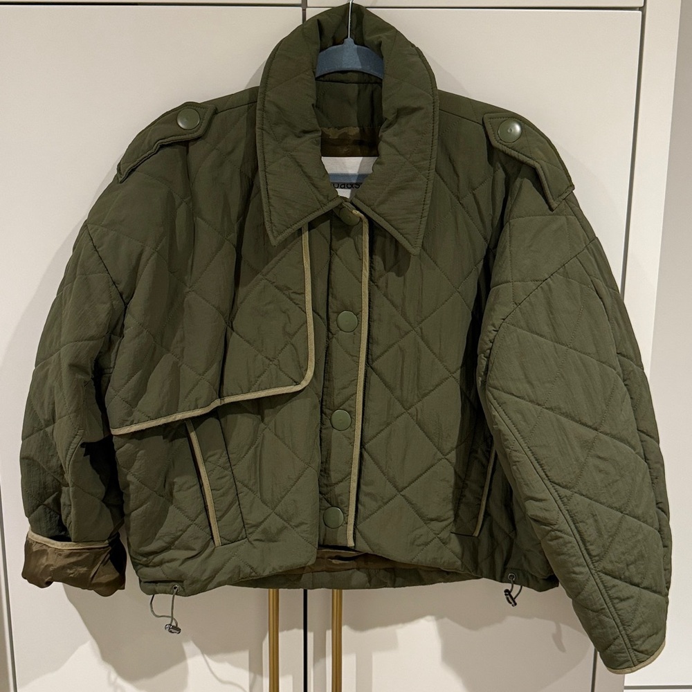 BA&SH Olive Green “Widy” Quilted Cropped Jacket